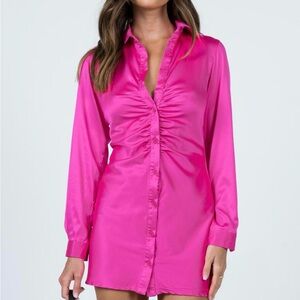 Princess Polly Pink Satin Long Sleeve Mini Dress